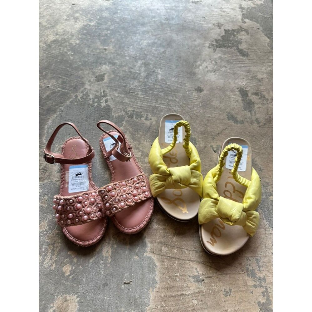 2 Pair Bundle Sam Edelman Girls Sandals Size 3 Twins School Church Pink Yellow